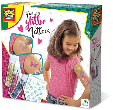 SES Creative Fashion tatuajes de brillantina - Maquillaje de juguete (Tattoo set, Multicolor, Femenino, 5 año(s), Países Bajos, Caja) , color/modelo surtido