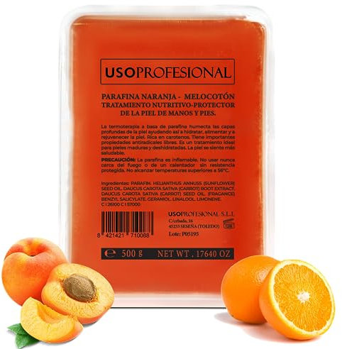 Parafina Naranja Melocotón 500 gr | Parafina para Manos y Pies Tratamiento Nutritivo Protector de la Piel