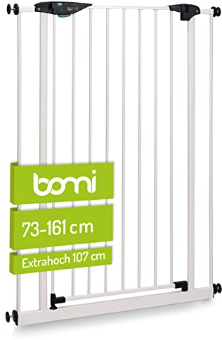 BOMI Kindertreppen Gitter Mira | Extra Hoch | Ohne Bohren | Schließt automatisch | Baby Gitter weiss Katzengitter | Kindertreppenschutzgitter Tür und Treppenschutzgitter zum Klemmen | Breite: 83-91 cm