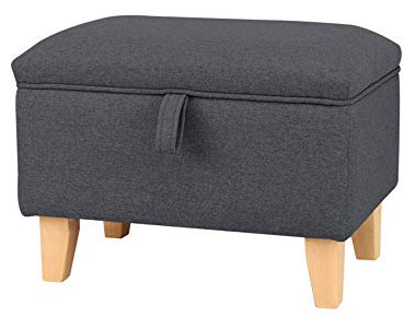 INMOZATA Linen Ottoman Footstool Upholstered Footstool with Storage Pouffe Stool Storage Stool Change Shoe Footrest Wooden Legs for Living Room Bedroom Dark Grey