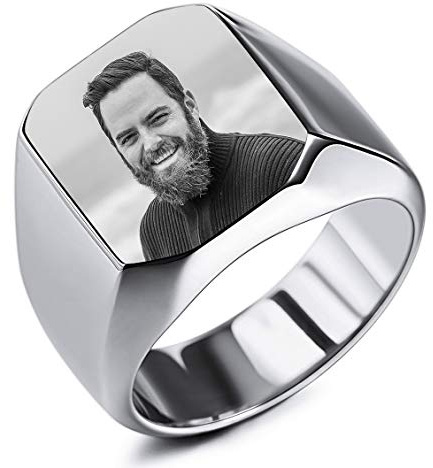 INBLUE Personalizzato Foto Anello con Sigillo Incisione Colore Immagine/Nero Immagine/No Incisione per Uomini Donne Acciaio Inossidabile Bundle con Regolatori della Dimensione Dell'anello