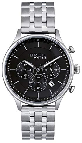 Breil, Collezione Classy, Orologio Uomo, Cronografo in Acciaio, Movimento PE902 SUNON, Chiusura Déployante con Pulsanti, Cassa 42 mm, Resistente all'Acqua, Lunghezza Regolabile 15.5-21 cm, Silver-Nero