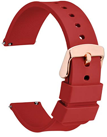 WOCCI 18mm Libération Rapide Bracelet de Montre Silicone avec Boucle Dorée Rose (Rouge)