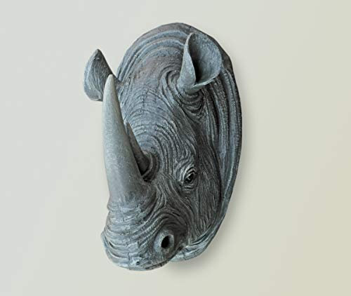Best Value Here Wall Mounted Silver Stag Head Deer Large Antlers Reindeer Elephant Lion Tiger Rhino Wolf Wall Art Hanging Sculpture (Rhino Grey)