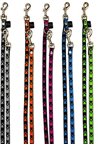 elropet Hundeleine Doppelleine Pfötchen für kleine Hunde 3/4/5-fach verstellbar 2-5m (5,00m 5-Fach verstellbar, Schwarz-Lila)