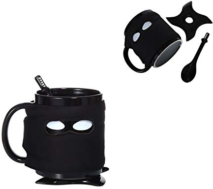 Hosoncovy Creative Ninja Becher Coole Kaffeetasse Cartoon Kaffeetasse Getränketasse mit Untersetzer und Löffel Hitzebeständige Tasse Kaffeetasse mit Griff