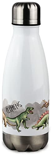 GRAZDesign Trinkflasche Kinder Dinosaurier 350ml Kinderflasche mit Namen personalisiert Thermosflasche für Kinder, Kleinkinder, Kindergarten, Schule Isolierflasche Edelstahl (Dinosaurier)