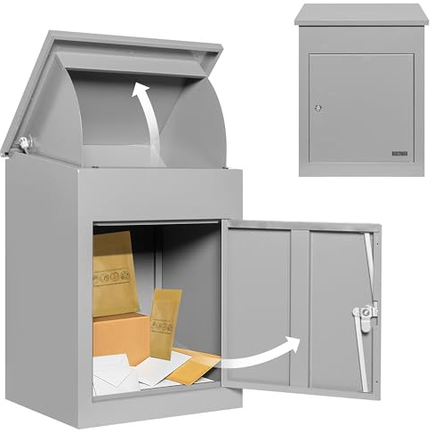 Durabox Stahl-Lieferbox mit Schloss zum sicheren Empfang von kleinen Paketen, Paketen, Post und Anderen Gegenständen, komplett montierte Dropbox (dunkelgrau)