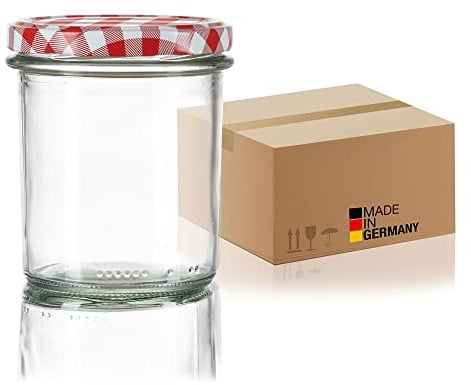 BigDean 36x Sturzgläser 350ml - Einmachgläser Einweckgläser Schraubgläser - Made in Germany - Marmeladengläser mit Schraub-Deckel TO 82 - Rot kariert