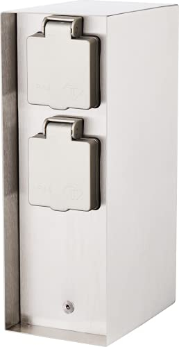 BOLD Orio Aussen-Steckdose-Garten (Steckdosen-Säule) mit 4-fach Stecker-Verteiler in Edelstahl (IP44 Outdoor Energie-Säule | bis zu 3680 Watt | eckig | 23 x 12 x 8,5 cm | Einfache Montage)