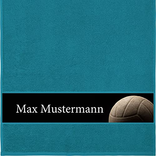 Manutextur Handtuch mit Namen - personalisiert - Motiv Volleyball - viele Farben & Motive - Dusch-Handtuch - Petrol - Größe 50x100 cm - persönliches Geschenk mit Wunsch-Motiv und Wunsch-Name