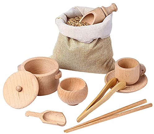 Juego De Accesorios De Cocina De Madera, Juego Heurístico - Montessori Bandeja/Cuchara/Tazón De Madera, para Trabajos De Transferencia Y Habilidades Motoras Finas
