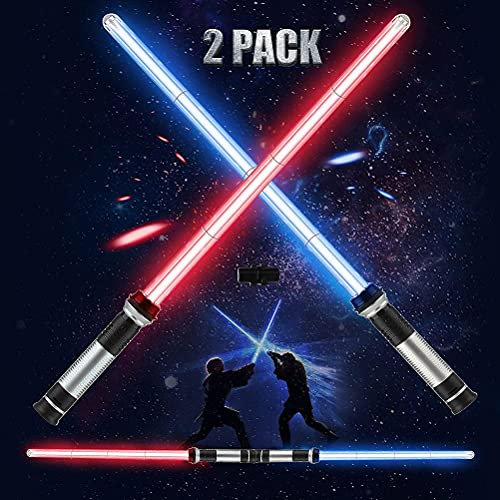 QCSTORE Laserschwert Lichtschwert Spielzeug 2 in 1 Led Lichtschwert Schwert Stick Ballons Kinder Beleuchtet Sword Relesible Lightsaber Spielzeug Aufblasbare Star Wars Aufblasbares Schwert