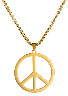 VASSAGO Hippie-Stil Friedenszeichen Halskette Friedenszeichen Anhänger Halskette Friedenssymbol Schmuck Edelstahl 1960er 1970er Jahre Hippie Party Dressing Zubehör Halsketten für Männer Frauen