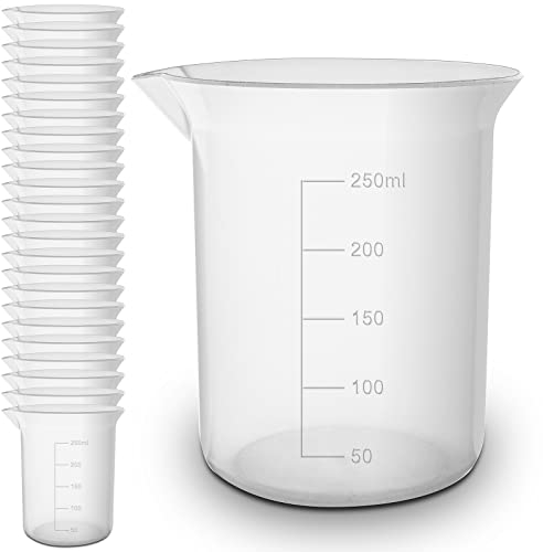 25 Pack - RE-GEN 250ml Graduated Clear Plastic Measuring Beakers Cups – Ideal for Laboratory, Home, Kitchen, Cooking, DIY, Arts & Crafts