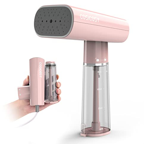 Cosicosy Travel Clothes Steamer, Travel Iron Handheld Garment Steamer Portable Clothes Steamer Wrinkle Remover for Home with Fast 25s Heat-up Detachable Water Tank Pink (T03A)