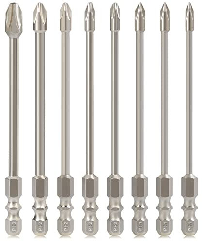 Hakkin 8Pcs 100mm Phillips Impact Screwdriver Drill Bit Set - S2 Steel, 1/4 Hex Shank, Phillips & Cross Head Screw Driver Bits for Impact Drive