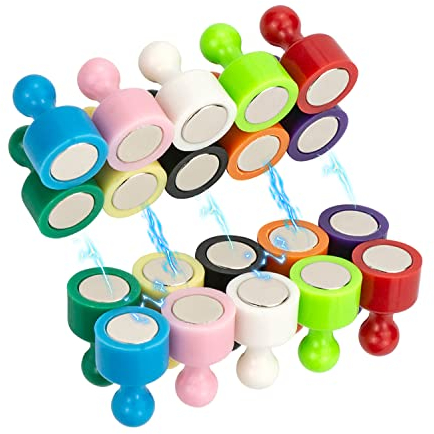 20 Bunte Magnete, Starke Kühlschrankmagnete, magnetische Stecknadeln, konische Magnete, 12 x 20 mm Mehrzweck-Whiteboard-Magnete für Zuhause, Schule, Büro (10 Farben)