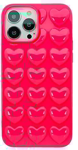 DMaos iPhone 13 Pro Max Case for Women, 3D Pop Bubble Heart Kawaii Gel Cover, Cute Girly for iPhone13 Pro Max 6.7 inch - Hot Pink