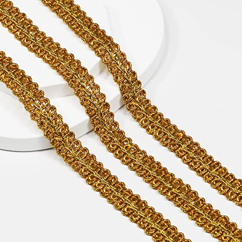Gimp Braid Trim 15Yards 1.2cm/0.47in Gold Metal Fabric Decorative Webbing for all Kinds of Sewn Garments, Curtains,Lampshade, Sofa DIY Sewing and Crafting (Deep Gold - 1.2)