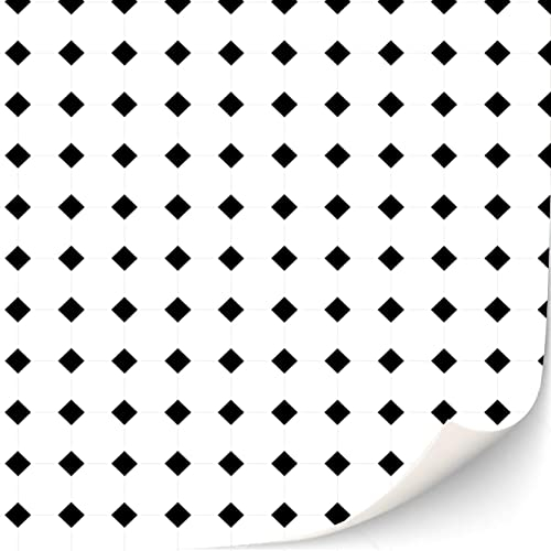 3 fogli di piastrelle autoadesive per case delle bambole scala 1:12 (bianco con rombi neri)