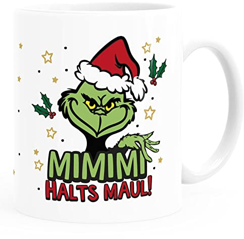 MoonWorks® Tazza da caffè Grinch Anti Natale divertente tazza da caffè con scritta Mimimi Halts Maul bianco standard