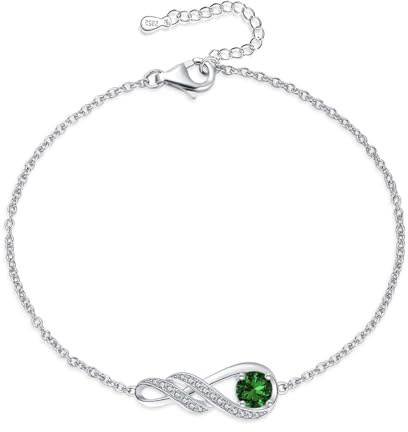 LOCIBLO Birthstone Bracelets for Women Girls 925 Sterling Silver White Gold Infinity Pendant Anniversary Birthday Gifts Jewellery for Her, 6.7+1.2