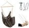 AMAZONAS Hängesessel Brasil Set Mocca | Brasil Hängesessel + Deckenhaken Power Hook + Fußablage | Sitzfläche 130x160 cm bis 150 kg hellgestreift