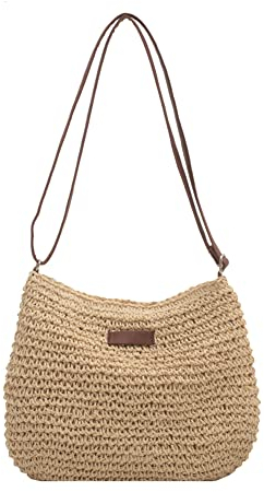 LYEAA Summer St Beh Sac à bandoulière tissé en polyuréthane pour femme, beige, Shoulder Bags