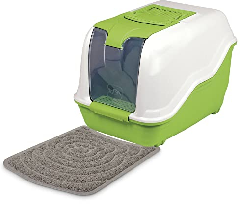 Sparpaket XXL Katzentoilette Haubentoilette Netta Maxi Weiss-grün mit großer Vorlegematte
