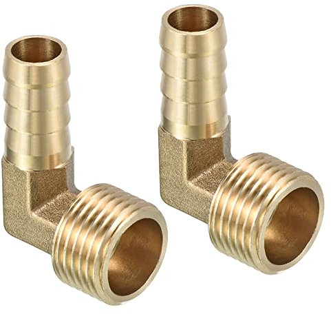 QUARKZMAN Raccord Cannelé 12mm Barbelé à 1/2 PT Mâle Filetage Tuyau x 2PCS 90 Degré Coude Laiton Barbillon Tuyau Raccord pour Air Eau Carburant Pneumatique Tuyau, Or