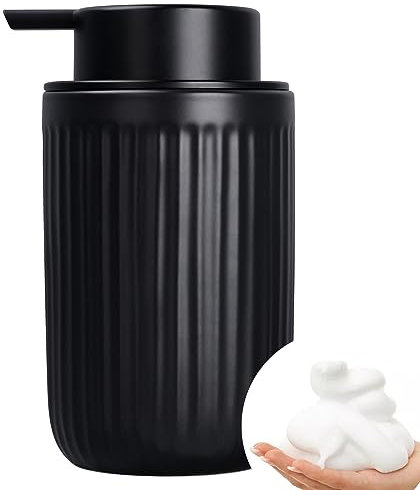 BosilunLife Foam Hand Soap Dispenser - Ceramic Black Foaming Soap Dispenser for Bathroom 12oz Refillable Liquid Lotion with Rust-Proof foaming Pump for Countertop