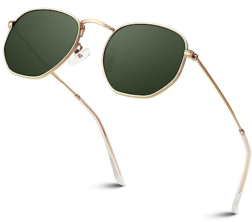 Sunier Sonnenbrille Damen Herren Polarisiert,Mode Apace Polygon Sonnenbrille Damen, Ultraleichter Sechseckige Metallrahmen 100% UV400 Schutz