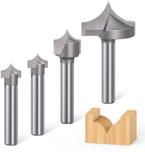 Akylin 4pcs Point Cutting Roundover Router Bit Set,1/4 Shank,Round-Over Plunge Cutter for Wood Plunging,Routing