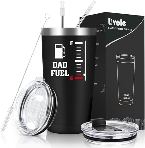 Livole Dad Gift for Birthday, Fathers Day, Dad Christmas Gifts Ideas, Funny Gifts for Daddy, Men, Father Who Has Everything, 600ml Travel Coffee Mug, 20oz Insulated Wine Tumbler with Straw and 2 Lids
