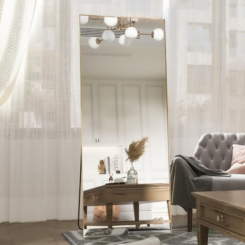 Elemango Spiegel 165x60cm in voller Länge, Standspiegel Standspiegel, Großer Goldspiegel, Rechteckspiegel, Hängen stehend oder gelehnt, Schlafzimmer Spiegel Wandspiegel (Gold)
