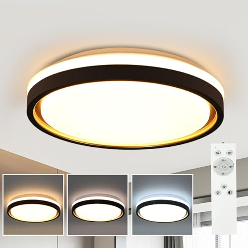 ZMH Deckenlampe LED Deckenleuchte Schlafzimmer - Ø30cm Schlafzimmerlampe Dimmbar mit Fernbedienung 18W Wohnzimmer Deckenbeleuchtung Schwarz Gold Küchenlampe Modern Wohnzimmerlampe Rund für Küche Flur