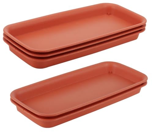 MUKCHAP Confezione da 5 sottovasi rettangolari in plastica, 30,5 x 13,8 x 2,4 cm, sottovaso rettangolare, sottovasi rettangolari piccoli per vasi piccoli, rosso mattone