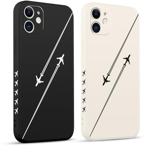 Pnakqil 2 Pezzi Cover per Apple iPhone 11 6.1 Carina Linea Travel Aereo Nero Disegno Donne Morbido Protezione Sottile con Anti Fotocamera Antiurto Silicone TPU Morbida Case
