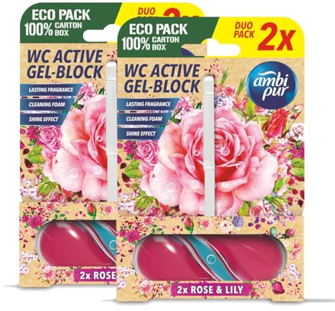 Ambi Pur WC Active Gel-Block 2x45g Rose & Lily - WC Duft (2er Pack)