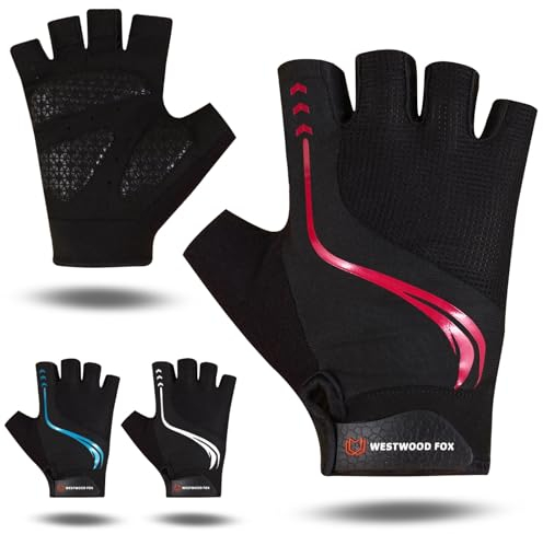 WESTWOOD FOX Fahrradhandschuhe für Männer und Frauen, Atmungsaktive Halbfinger-Mountainbike-Handschuhe mit Rutschfester gepolsterter Handfläche MTB-Rennradfahren Fahrradhandschuhe (ROT, XL)
