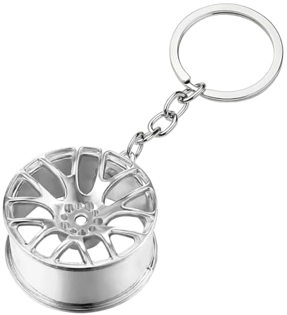 JNNJ Schlüsselanhänger Autofelge Tuning, Personalisierte Chrom Tuner Alu Felgen Radnabe Schlüsselanhänger Mit O-Ring Kreatives Autozubehör Für Autoliebhaber(Silber)