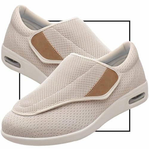 Möge Chaussons Diabétiques Homme Réglable Orthopédique Sandales Large Chausson Fermeture Scratch pour Personne Âgée Pieds Gonflés Arthrite Oedème Swollen Pantoufle(Color:Beige,Size:41 EU)