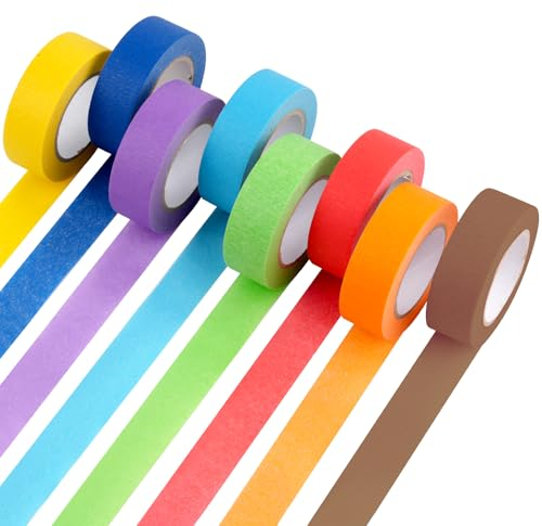 8 Rollen Washi Tape Set Regenbogen Masking Tape, Dekorative Washi Tape Kinder Klebeband Bunt für Scrapbooking, Handwerk Und Bullet Journals (13m x 25mm/Rollen)