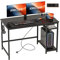 JOISCOPE Schreibtisch, Kleiner weißer Schreibtisch mit Desktop-Steckdose für das Home Office, Schreibtisch mit USB- und Type-C-Buchse, Solide Konstruktion, 120cm, Schwarz