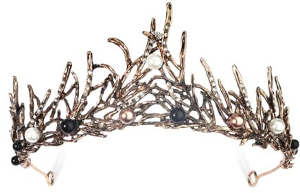 Perle Vintage Haar Krone,Schwarze Perle Krone,Vintage Prinzessin Haarkrone,Braut Hochzeit Kristall Tiara,Zubehör für Prom Pageant Geburtstagsfeier Weihnachten Halloween Abschlussball