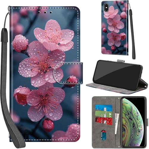 PHINIENLAND iPhone X/XS Case - Premium PU Leather Flip Wallet with Card Slots & Kickstand - Flowers