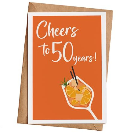 Grusskarte zum Geburtstag Cheers to 50 years mit Umschlag aus Kraftpapier | Grußkarte Karte Billet Geburtstag Holy Aperoli Happy Birthday Mann Frau Drink Aperol orange (KT_062-50)