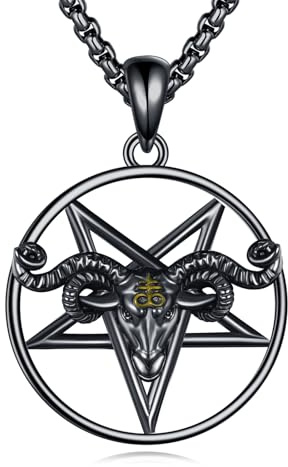 AINFQY Satan Kette für Herren 925 Sterling Silber Baphomet Ziegen Kopf Anhänger Halskette Leviathan Kreuz Schmuck Geschenk