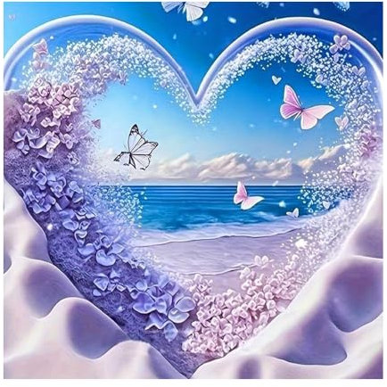 DCIDBEI Diamant Peinture Coeur d'amour Coeur d'amour 40x40cm Accessoires de Diamant Painting Paysage Bord de Mer Peinture par Numéros Paysage Diamond Painting Plage Mer Tableau Strass Diamant Paysage